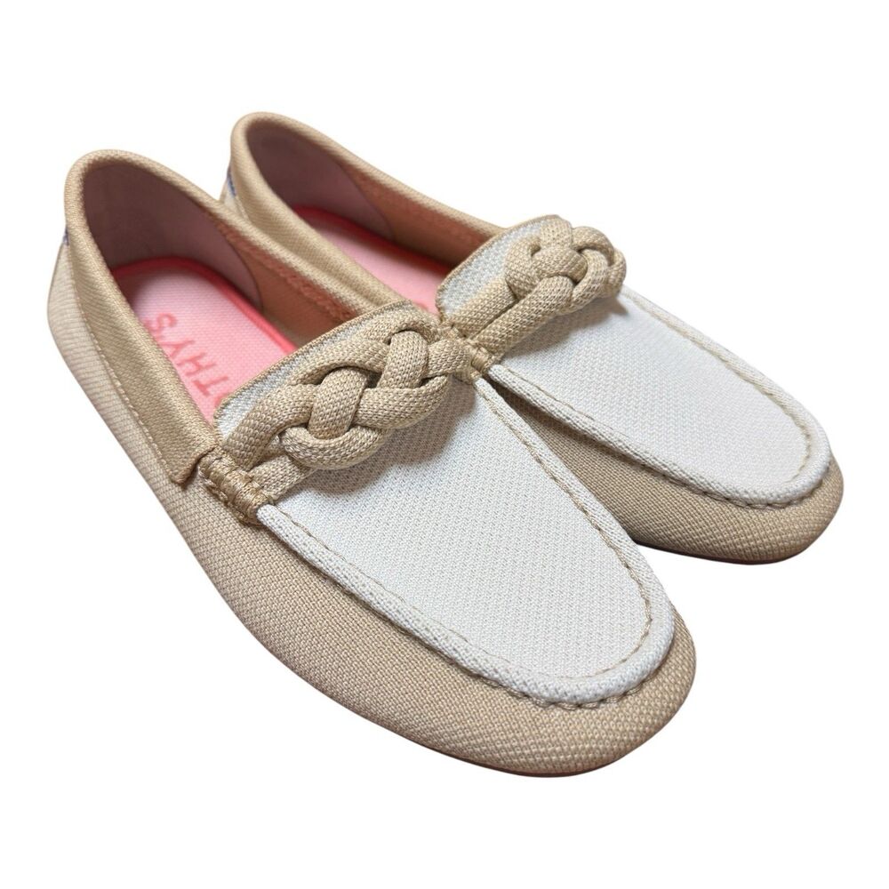 Rothy’s The Braid Driver Loafer Cappuccino Size 7.5 Beige White Flats EUC